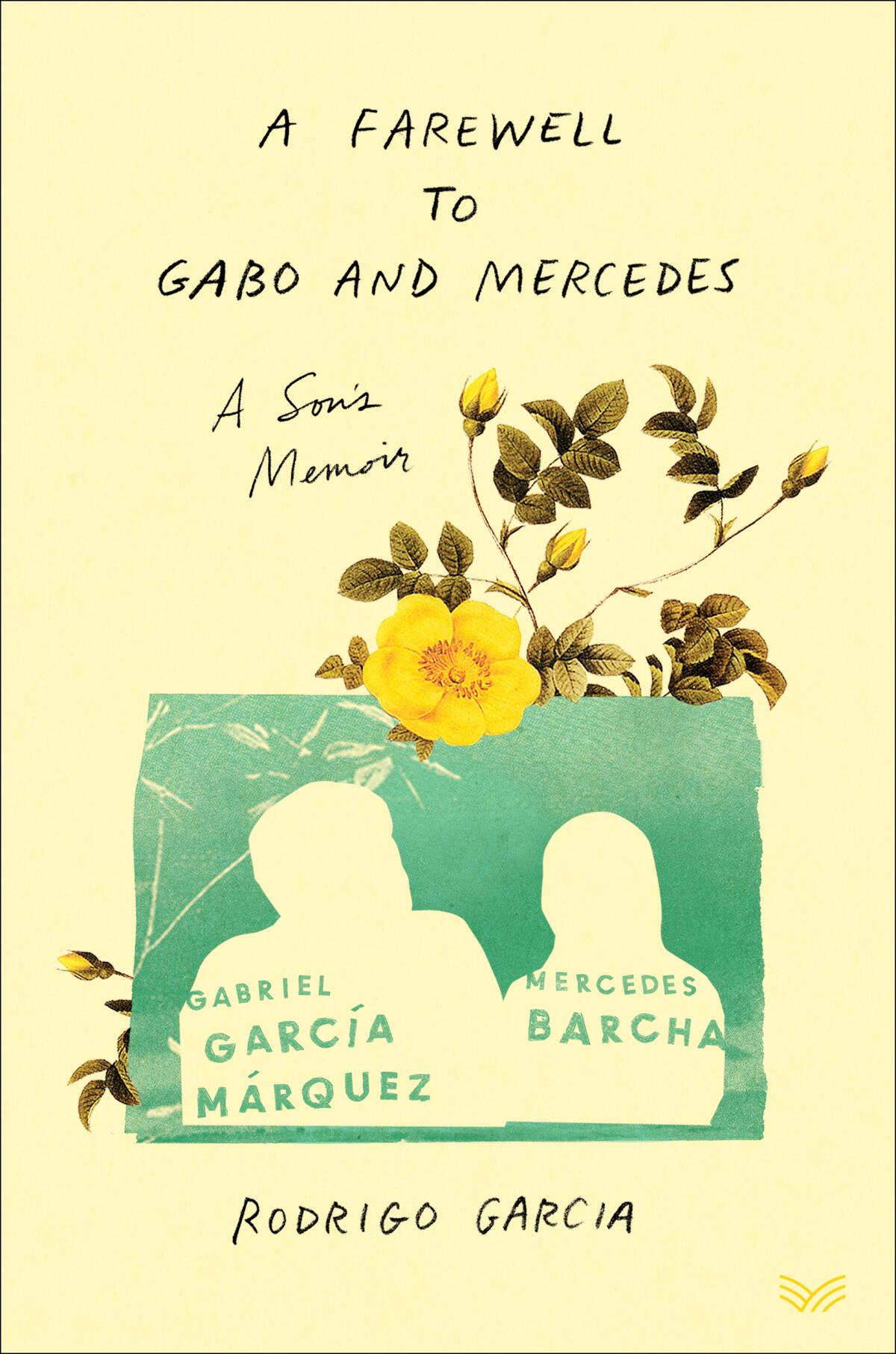A cream-colored book cover features yellow flowers and the outlines of a man and a woman against a blue rectangle