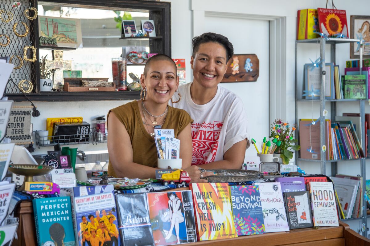 San Diego, CA - August 12: Jessi Gutierrez and Celi Hernandez are co-owners of Libelula Books and Co, a new bookstore in Barrio Logan. (Jarrod Valliere / The San Diego Union-Tribune)
