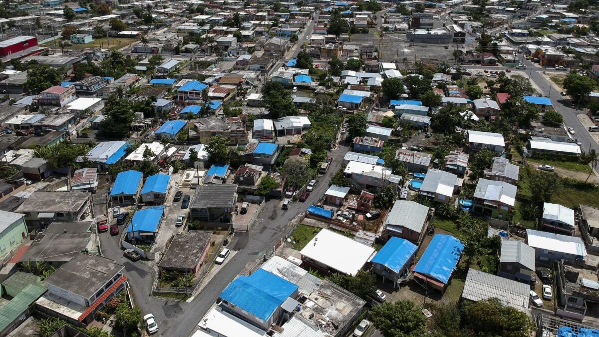 An aerial view of the Amelia neighborhood in the municipality of Catano, east of San Juan, Puerto Rico, on June 18, 2018.