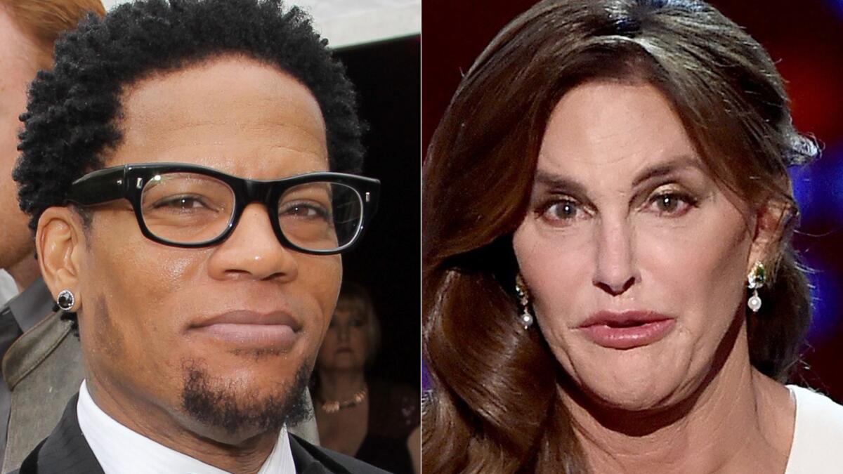 D.L. Hughley, left, says Arthur Ashe and Caitlyn Jenner, right, "have very little in common."