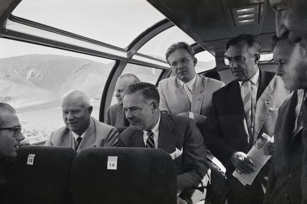 Sergei Khrushchev rides on a train from Los Angeles to San Francisco in 1959.