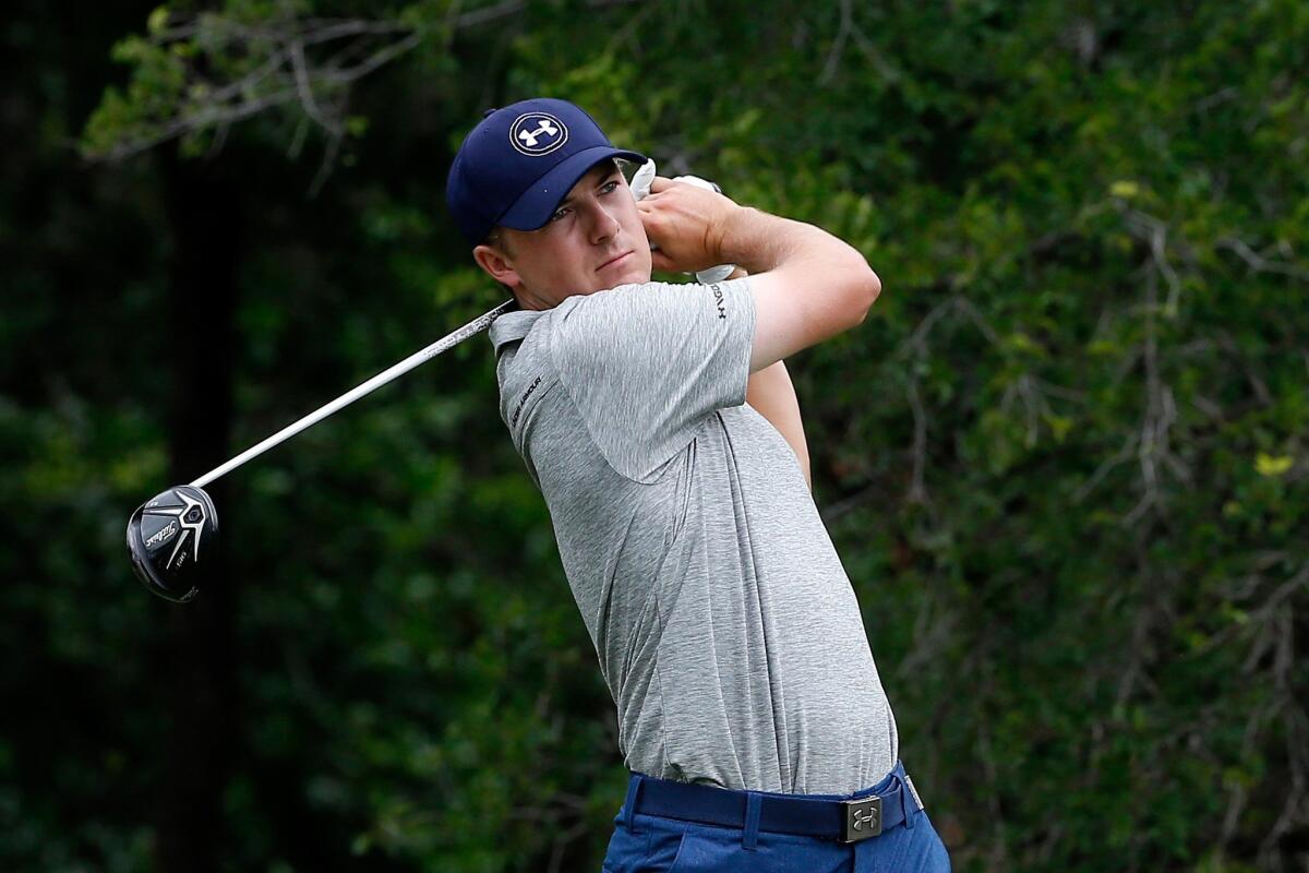 Jordan Spieth follows through on his tee shot at No. 12 during the second round of the AT&T Byron Nelson golf tournament on Friday.