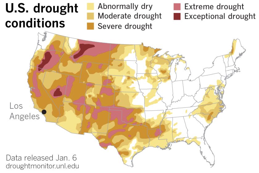 Map of U.S. Drought Monitor data released Jan. 6, 2022.