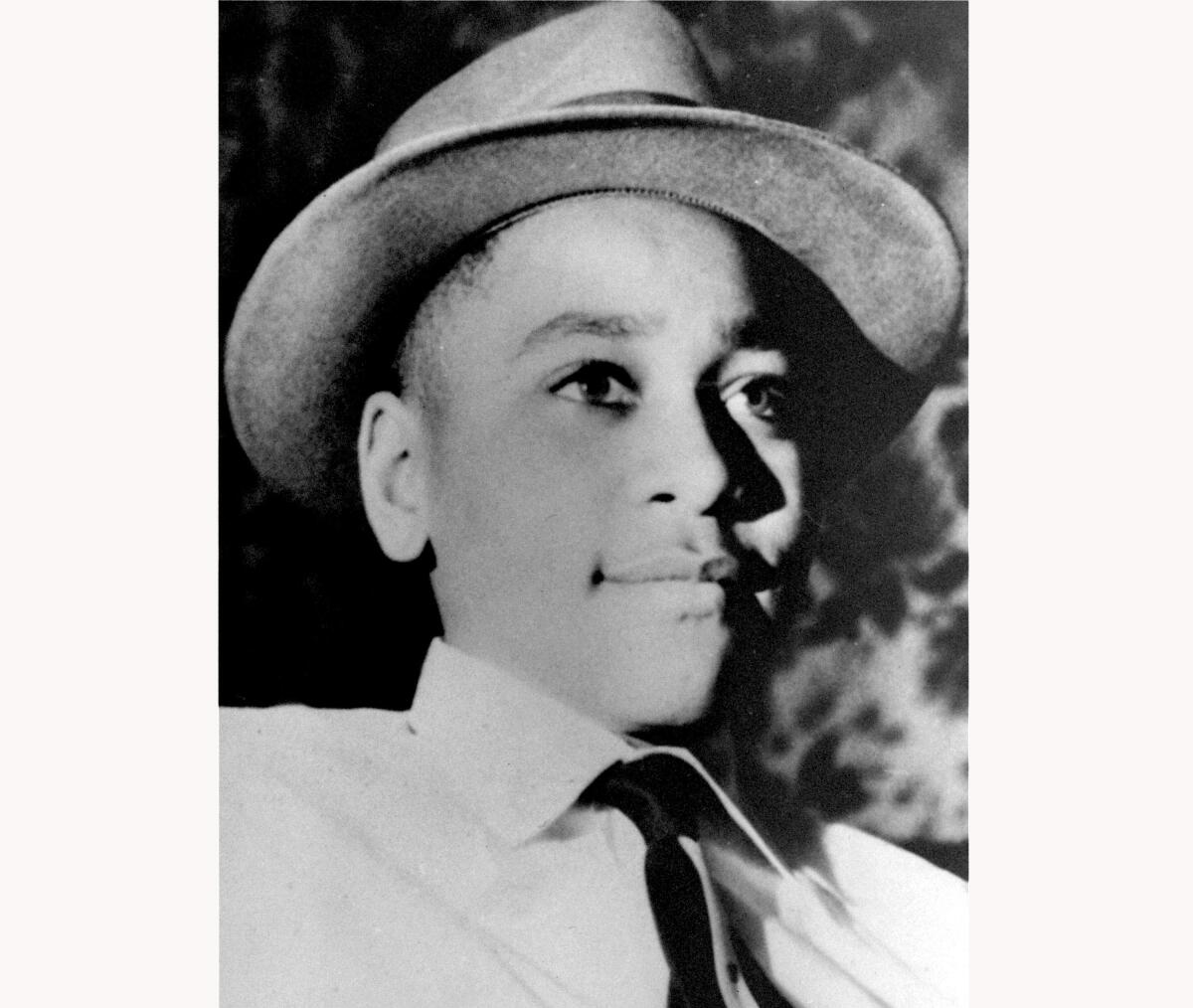 Black and white photograph of Emmett Till. 