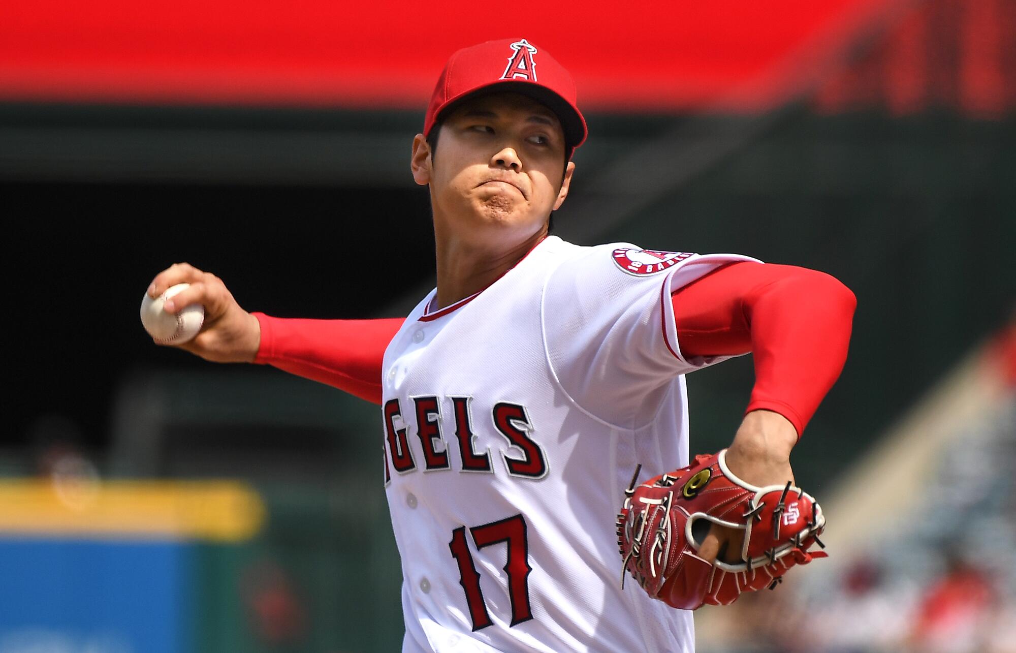 Shohei Ohtani pitches for the Angels.