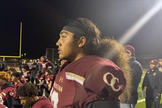 Oaks Christian defensive lineman Joseph Peko had four sacks against Serra. He also hasn't cut his hair in five years.