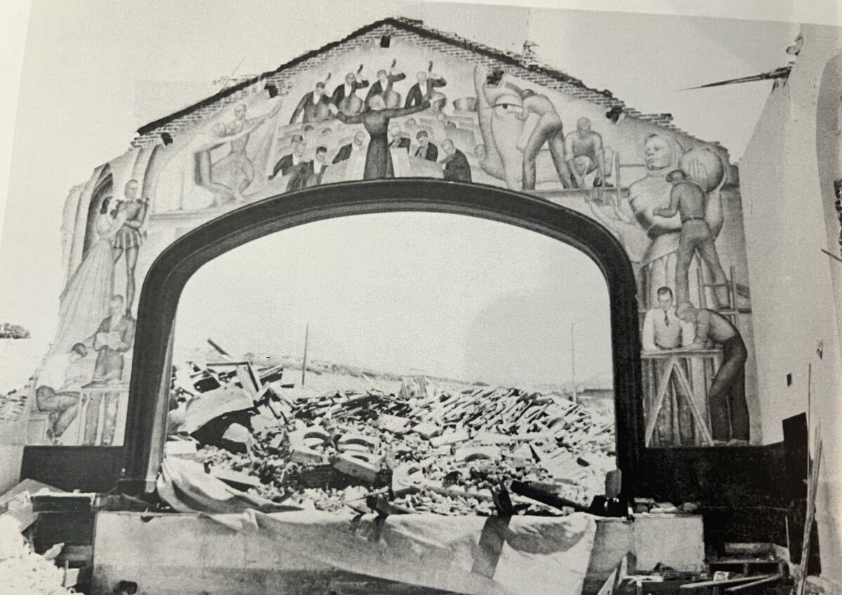 A 1976 photo shows "Mural of the Seven Arts" among the last part of La Jolla High School's auditorium to be demolished.