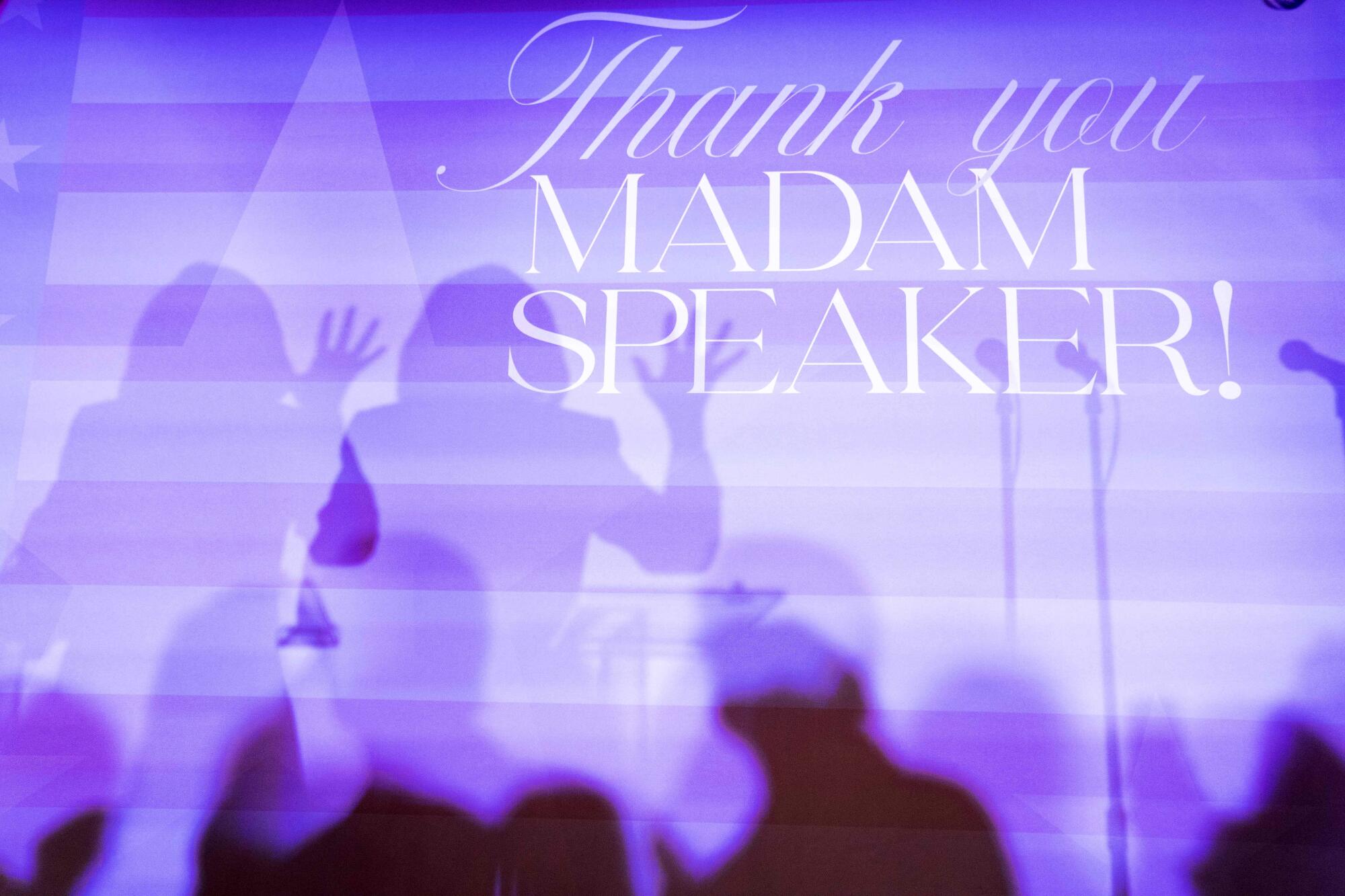 Nancy Pelosi speaks during an event titled "Thank You, Madam Speaker" at the St. Regis Hotel in Washington.