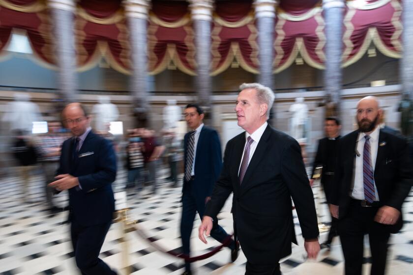 WASHINGTON - OCTOBER 25: Rep. Kevin McCarthy, R-Calif., walks froom the Speakers' offices to the House floor for the vote to elect Rep. Mike Johnson, R-La., Speaker of the House in the Capitol on Wednesday, October 25, 2023. (Bill Clark/CQ-Roll Call, Inc via Getty Images)