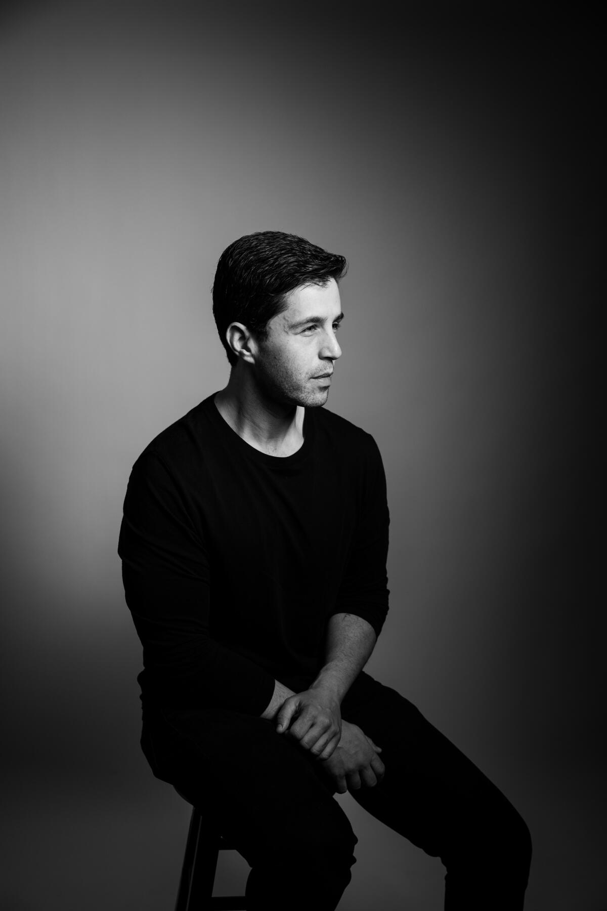 Josh Peck in black at the L.A. Times Festival of Books photo studio at USC in Los Angeles, Sunday, April 24, 2022