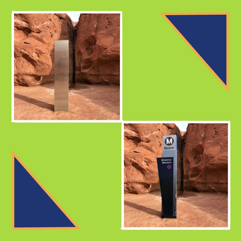 The original metal object (left) and the inspired L.A. parody (right).