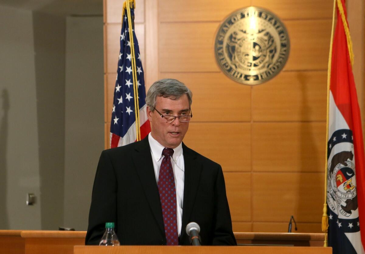St. Louis County Prosecutor Robert McCulloch at a news conference announcing the grand jury's decision not to indict Ferguson police officer Darren Wilson in the Aug. 9 death of Michael Brown.