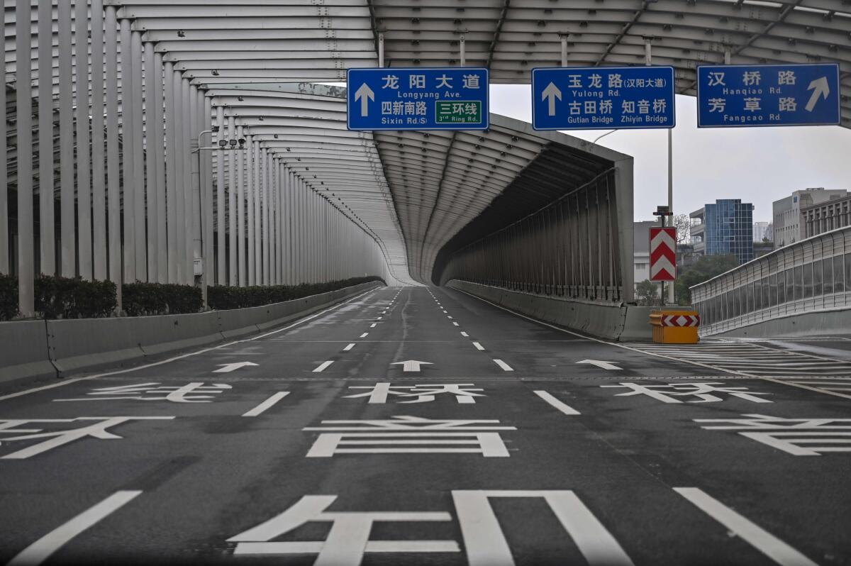 An empty road in Wuhan in China's central Hubei province.
