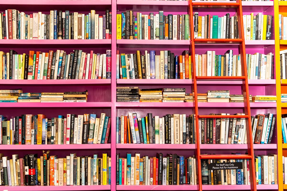 A bookshelf in Libros Schmibros in the Boyle Heights neighborhood in Los Angeles.