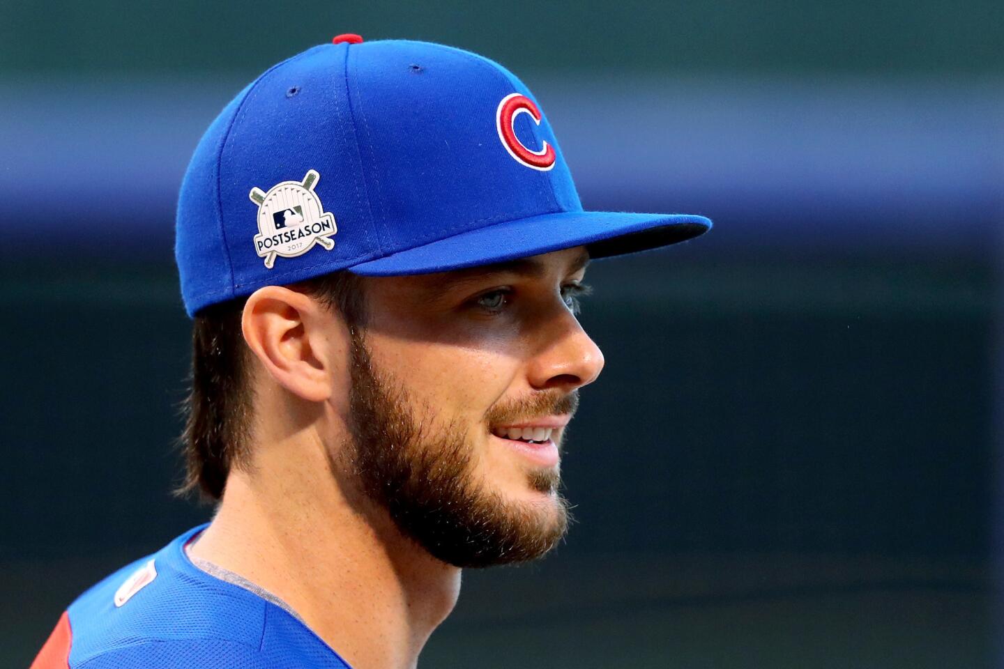 Kris Bryant looks on before Game 4 of the NLCS against the Dodgers at Wrigley Field on Oct. 18, 2017.