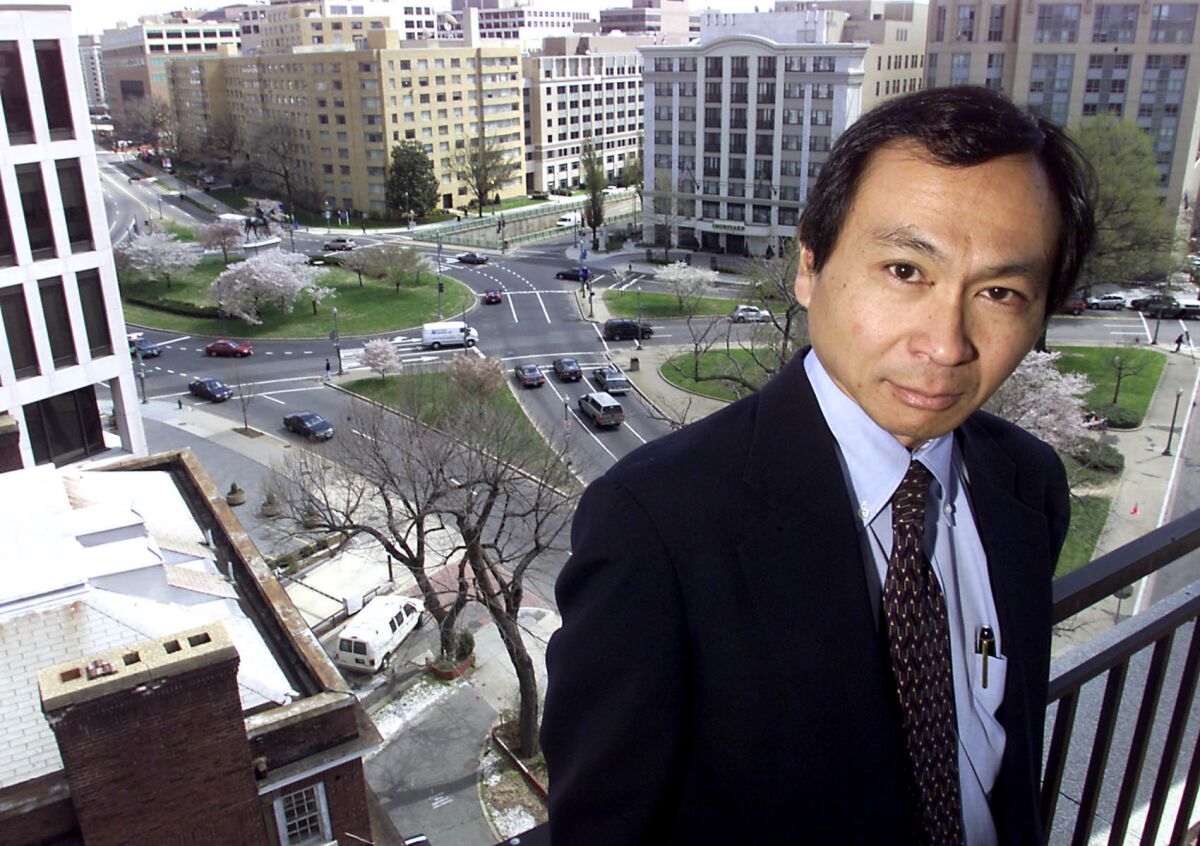 Professor of international political economy Francis Fukuyama at his Johns Hopkins office near Dupont Circle in Washington on April 4, 2002.