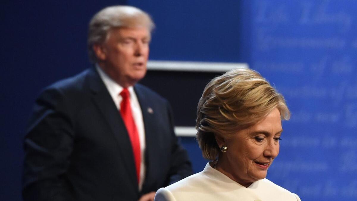 Donald Trump and Hillary Clinton at Wednesday's debate in Las Vegas.