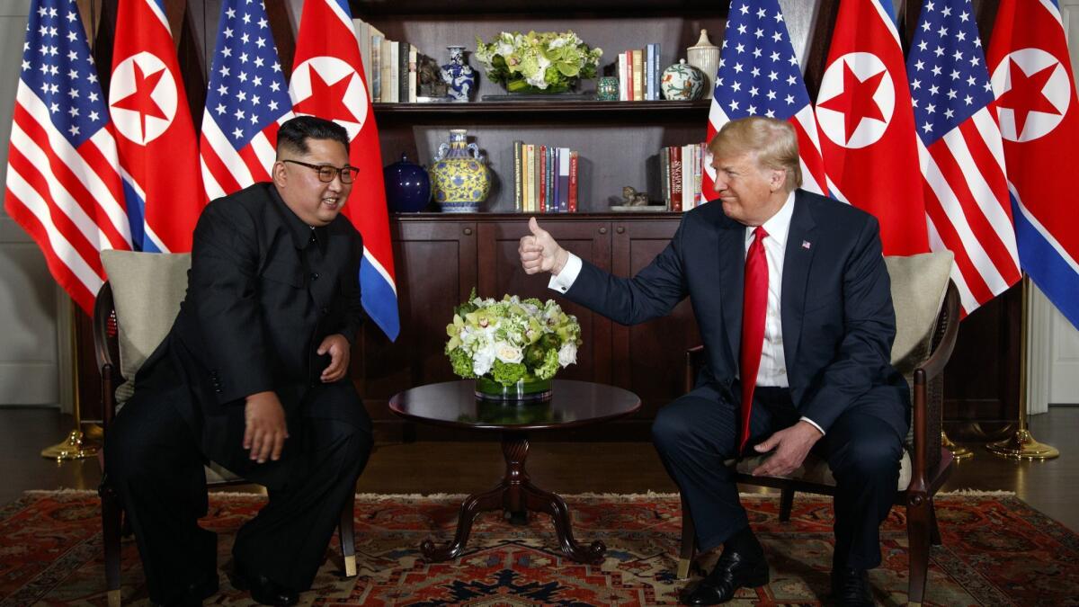 President Trump meets with North Korean leader Kim Jong Un in Singapore.
