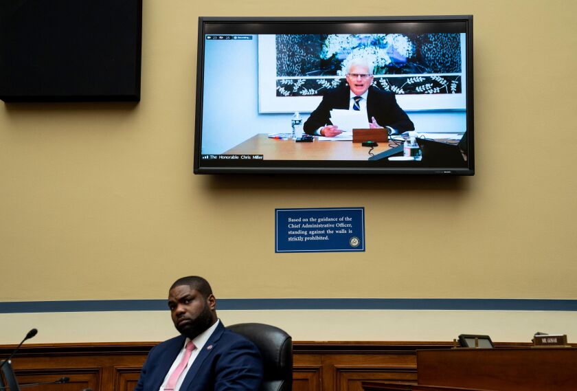 Rep. Byron Donalds listens as Christopher Miller testifies by video conference.