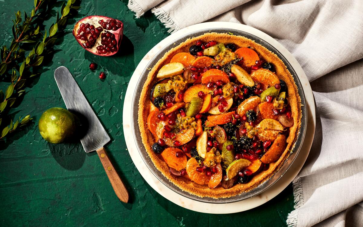 A riff on a grocery store favorite, this celebratory tart is topped with seasonal fall fruit.