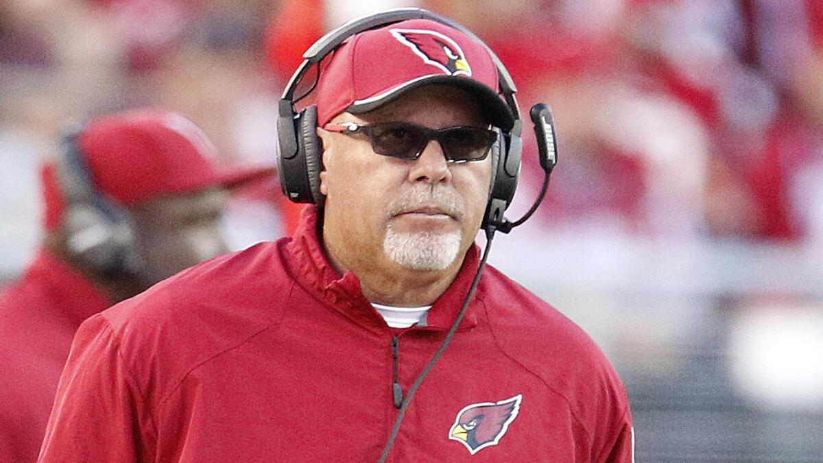 Arizona Cardinals Coach Bruce Arians watches during a game against the San Francisco 49ers on Dec. 28. Arians is very familiar with the New England Patriots' and Seattle Seahawks' rosters.