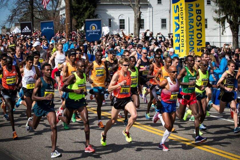 Still of the mens' start from the documentary movie BOSTON, a doc on the city's marathon.