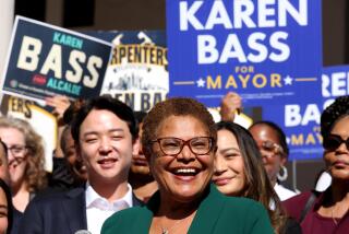 LOS ANGELES, CA - NOVEMBER 17, 2022 - - Los Angeles Mayor Elect U.S. Rep. Karen Bass, addresses the crowd at the Wilshire Ebell Theater in Los Angeles on November 17, 2022. Bass is the first woman mayor of Los Angeles, {UC} 17: in Los Angeles on Thursday, Nov. 17, 2022 in Los Angeles, CA. (Genaro Molina / Los Angeles Times)