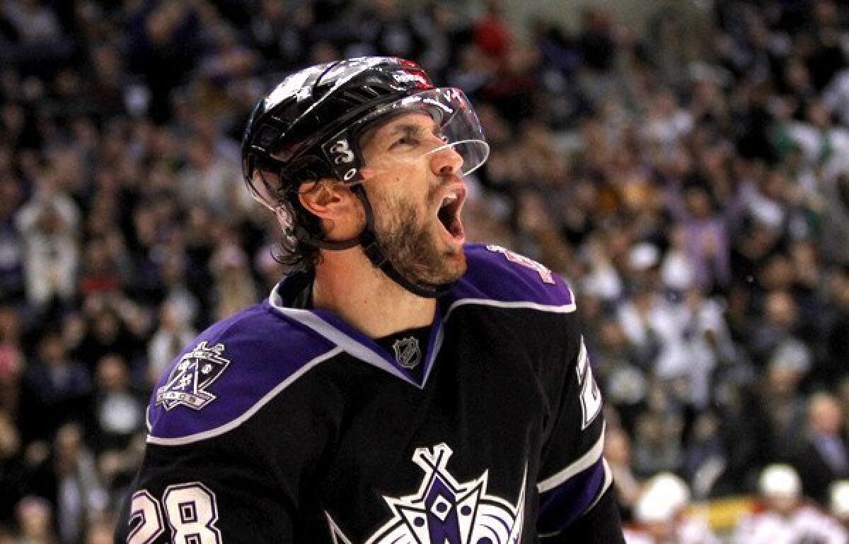 Kings center Jarret Stoll celebrates after scoring a goal against the Phoenix Coyotes during a regular-season game earlier this season.
