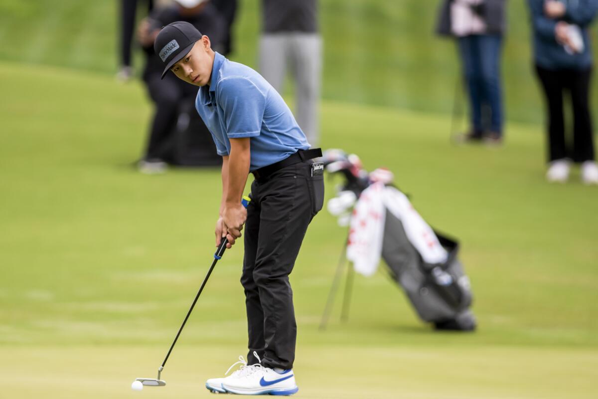 Jaden Soong competes during the US Open qualifier at Hillcrest Country Club in Los Angeles.