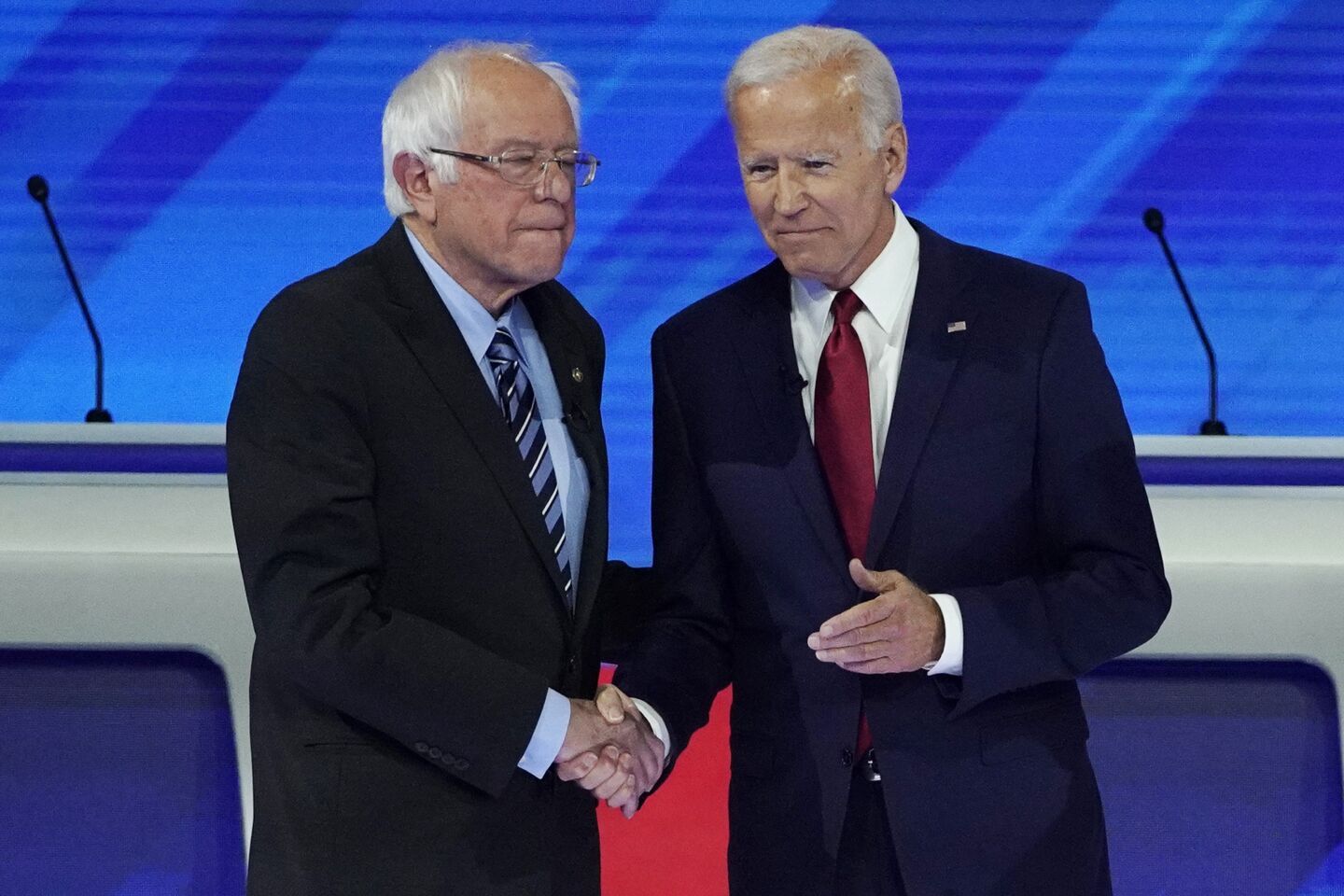 Bernie Sanders and Joe Biden before the debate.
