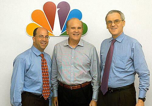 In 2003: Jeff Zucker, president of NBC Entertainment, left, Bob Wright, chairman and CEO of NBC, center, and Jean Bertrand Levy, COO of Vivendi - Universal.
