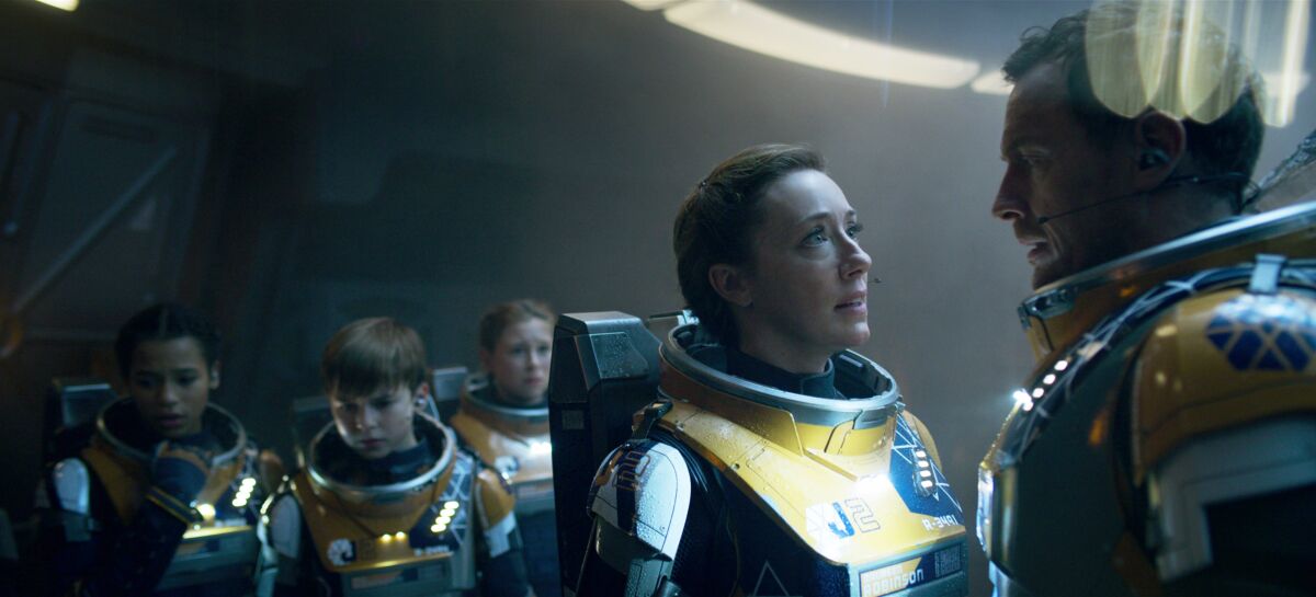 “Lost in Space” returns for Season 2 on Netflix. With Taylor Russell, left, Maxwell Jenkins, Mina Sundwall, Molly Parker and Toby Stephens.