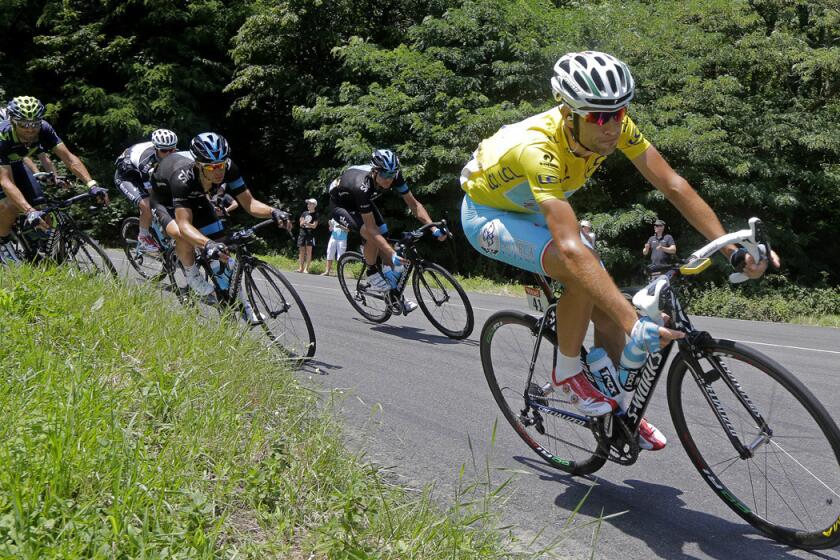 Vincenzo Nibali leads a pack of riders on a climb in the Alps during the 13th stage of the Tour de France on Friday.