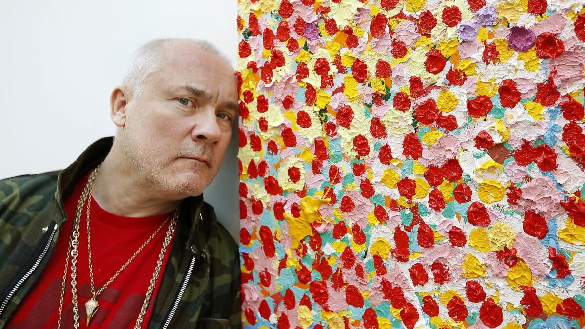 Artist Damien Hirst presents his latest series, "The Veil Paintings," on view through April 14 at Gagosian Gallery in Beverly Hills.