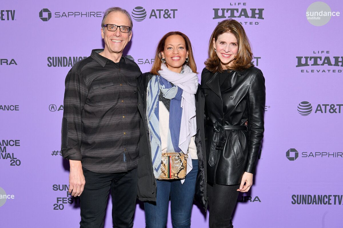 Directors Kirby Dick and Amy Ziering, right, with subject Drew Dixon at the premiere of "On the Record" at Sundance on Jan. 25.