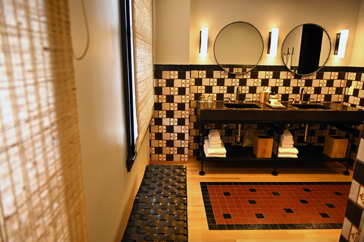 A view of the bathroom in the court suite at Proper Hotel.