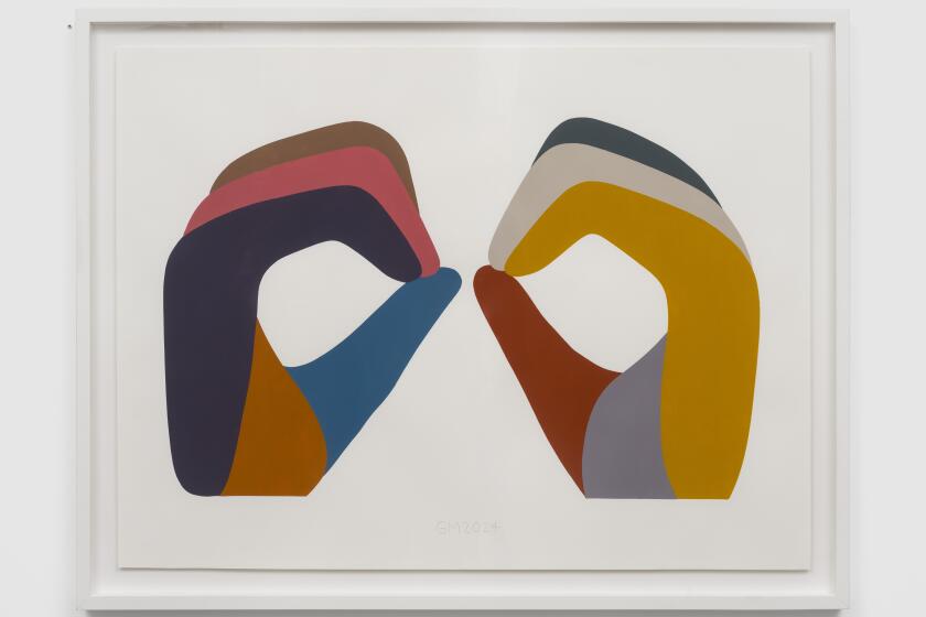 Geoff McFetridge's "I’d Love to See You," 2024, acrylic on paper, 30.75 inches by 39.75 inches.