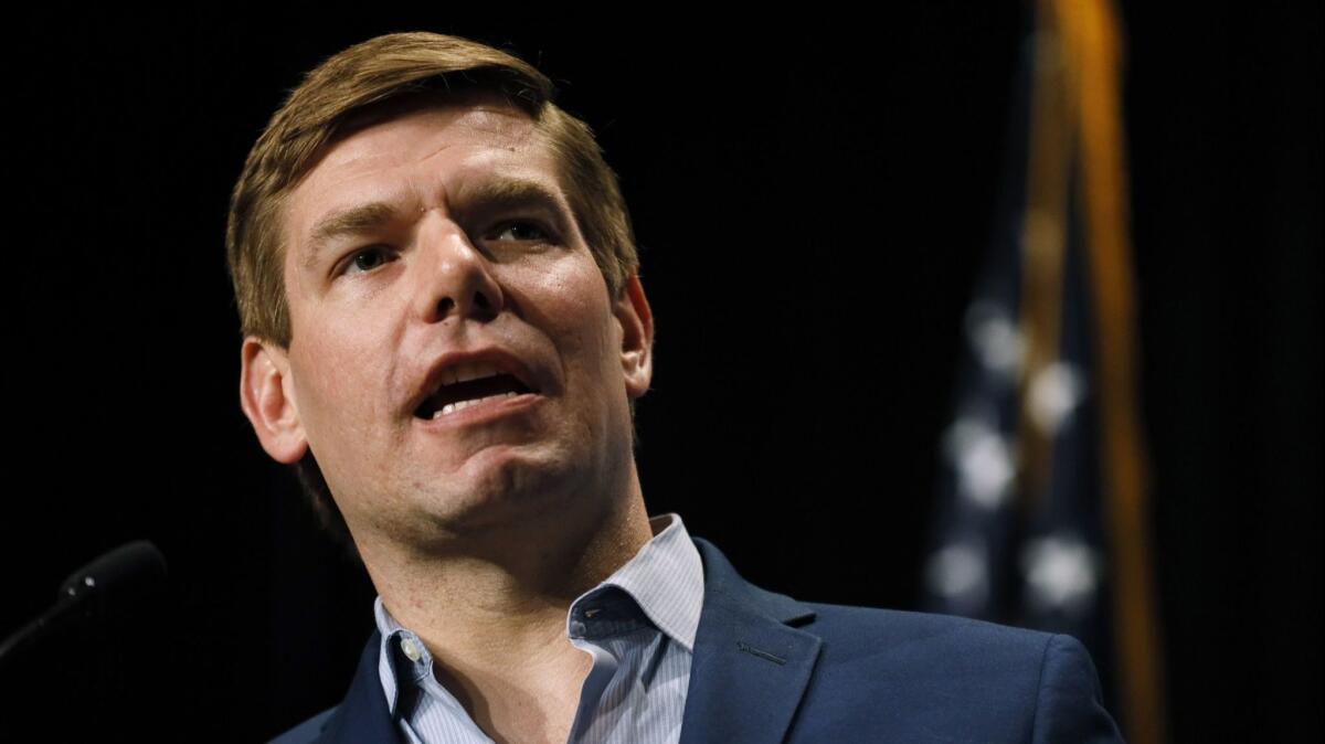 Bay Area Rep. Eric Swalwell spoke of his childhood in western Iowa.