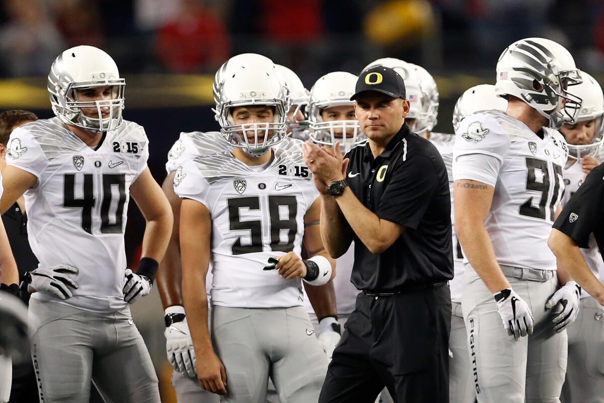 Oregon Coach Mark Helfrich is on the hot seat after the Ducks went 4-8 this season.