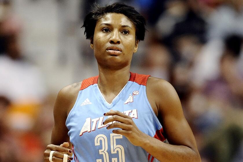 Angel McCoughtry, shown during a game earlier this season, led the Dream to a victory over the Sparks on Wednesday night in Atlanta.