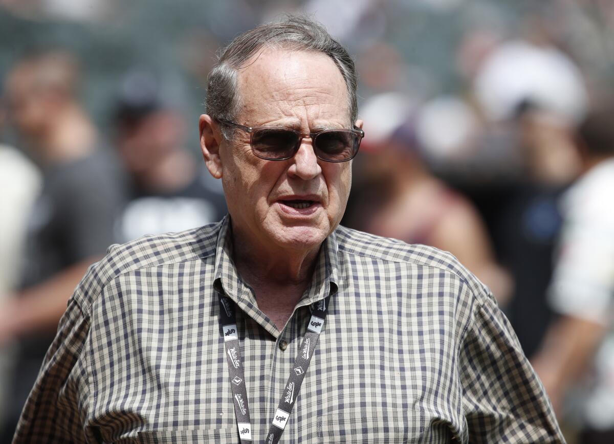 Chicago White Sox owner Jerry Reinsdorf speaks before a game.