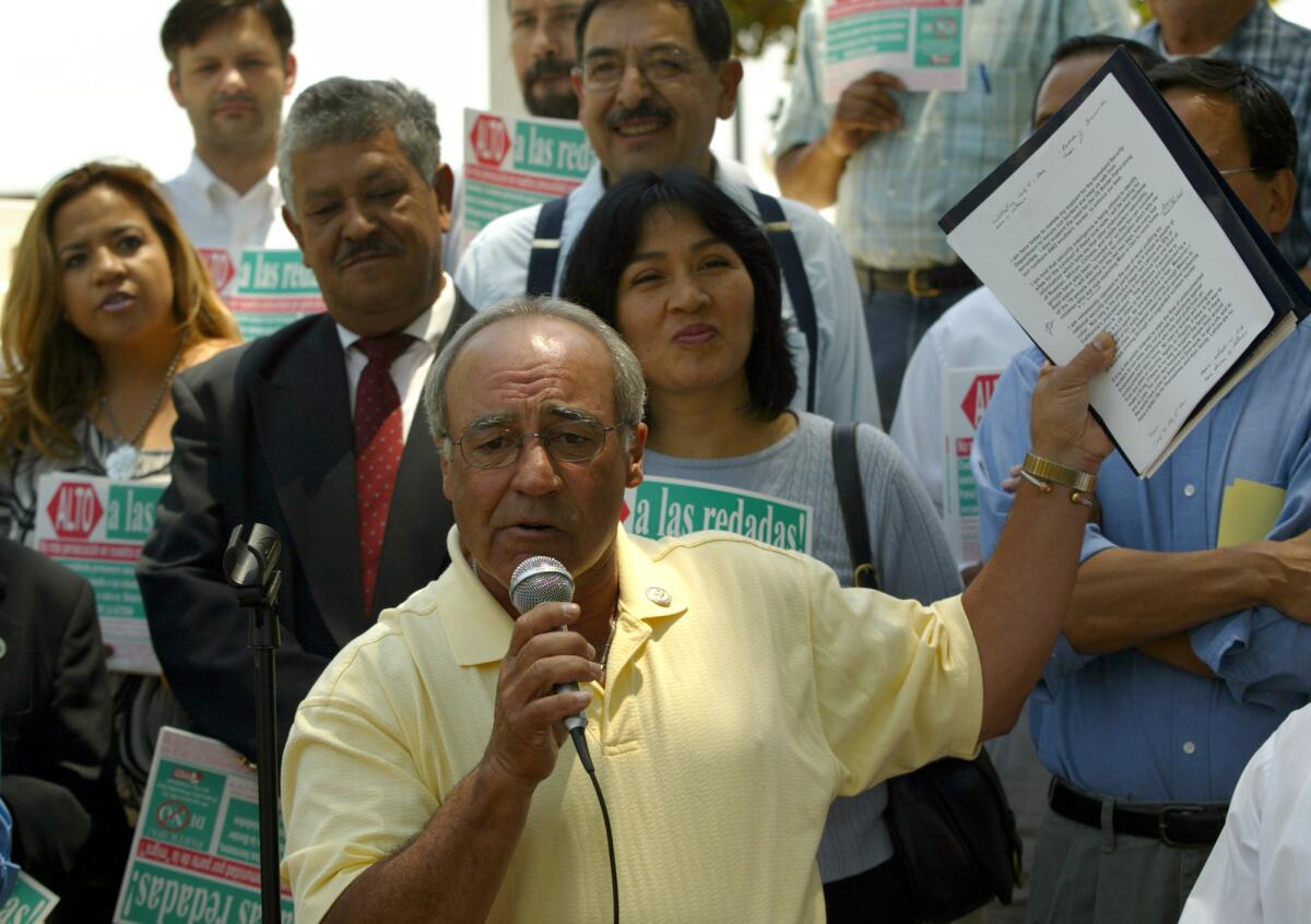 Then-Rep. Joe Baca (D-Rialto)speaks at a rally in 2004.