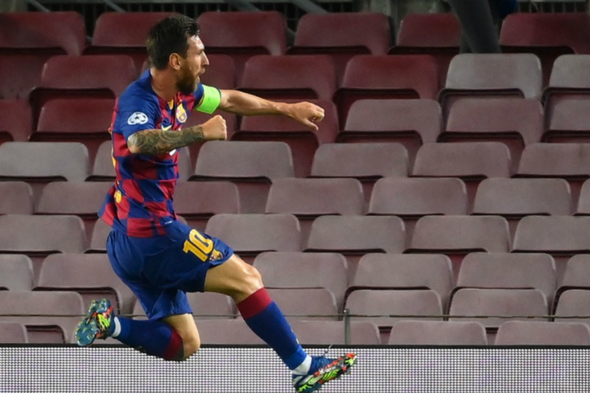 Messi festeja un gol ante el Nápoli. / Foto Por AFP
