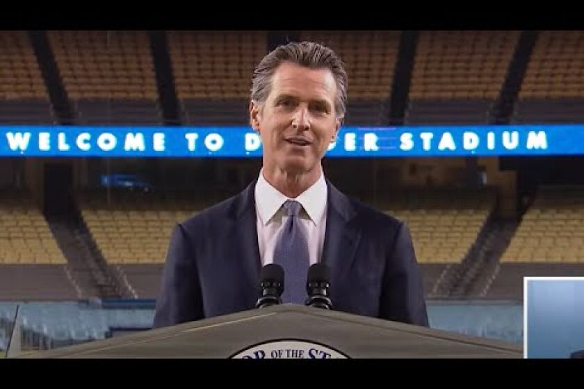 California Gov. Gavin Newsom delivers State of the State address at Dodger Stadium