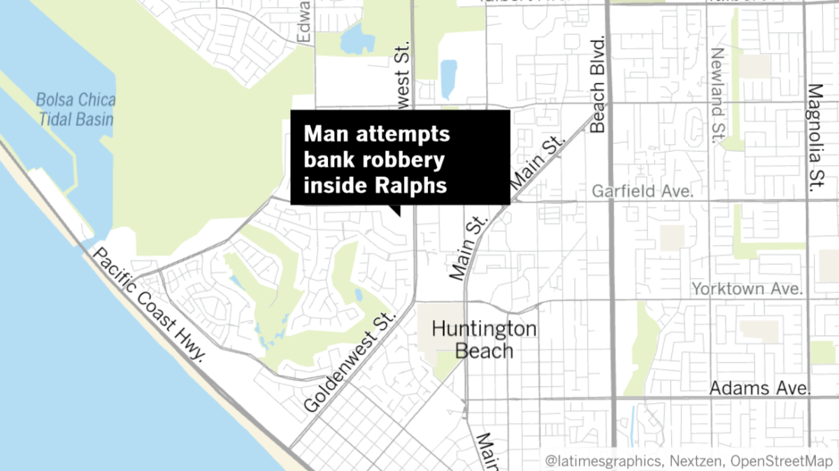 A man was arrested Wednesday on suspicion of trying to rob a Wells Fargo bank branch inside a supermarket in the 19000 block of Goldenwest Street in Huntington Beach, police said.