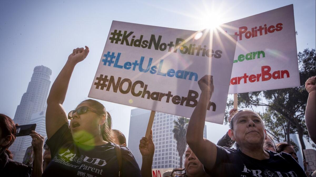Charter school supporters protest in Los Angeles on Jan. 29.