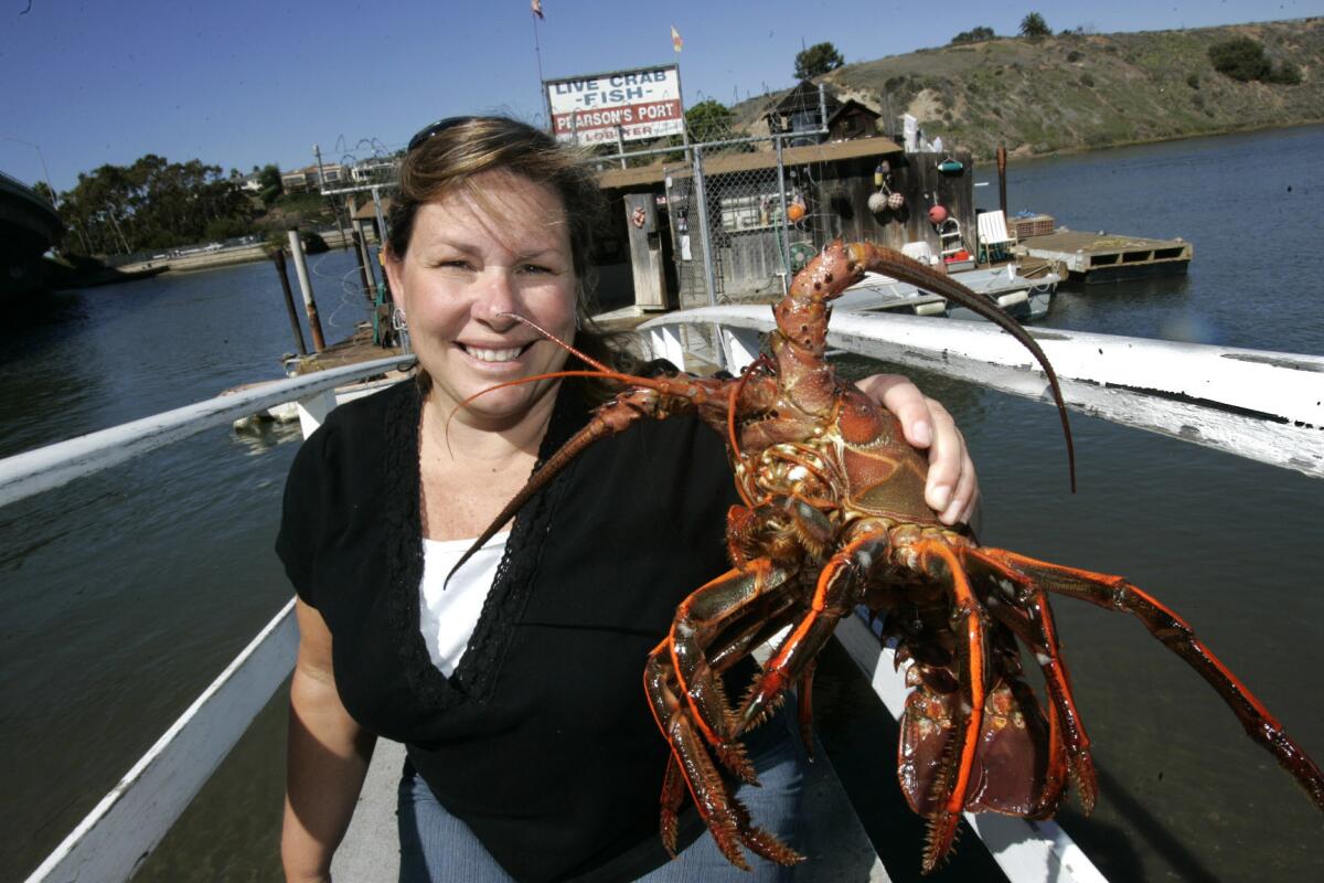 Terese Pearson and a four-pound spiny lobster caught -- safely -- off Newport Beach. The Coast Guard has urged divers to be safe during this spiny lobster season.