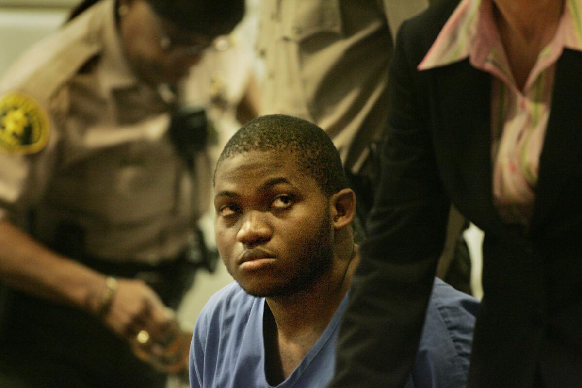 Damon Thompson, accused of stabbing and slashing the throat of a fellow UCLA student on campus, appears at his arraignment hearing in 2009. He was found not guilty by reason of insanity.