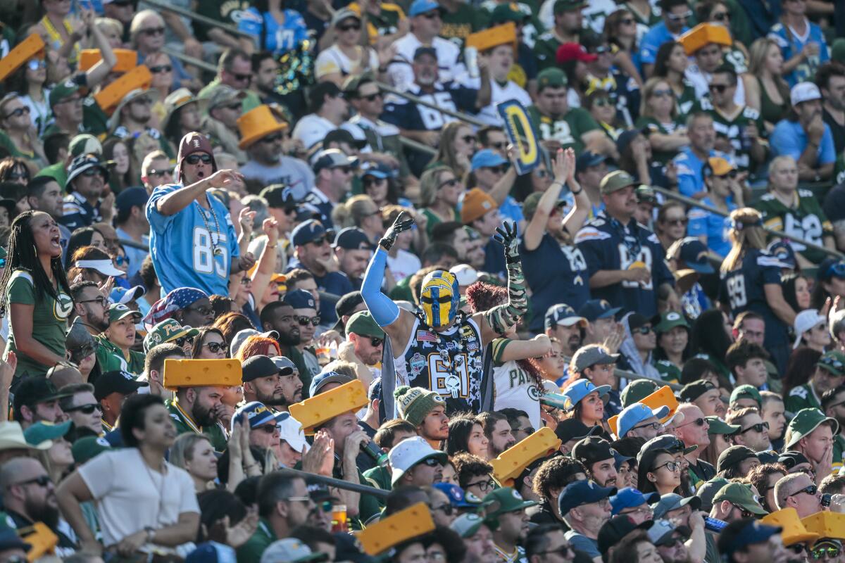 Chargers fans are outnumbered by Green Bay Packers fans Sunday at Dignity Health Sports Park.