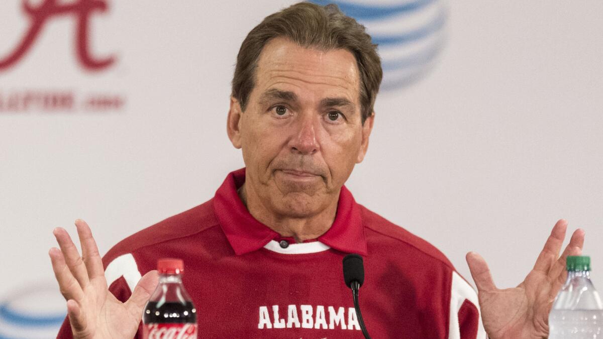 Alabama Coach Nick Saban, shown at a news conference last week, announced Sunday that defensive tackle Jonathan Taylor has been dismissed from the team.
